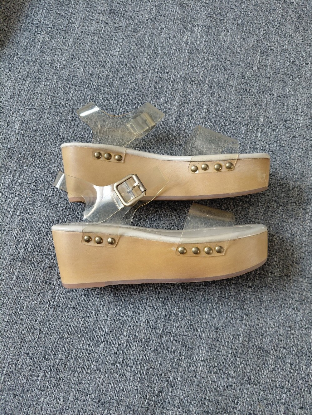 VTG 90's Y2K Chunky Wooden Viynl Strap Platform Wedge Sandals Size 5 Deadstock